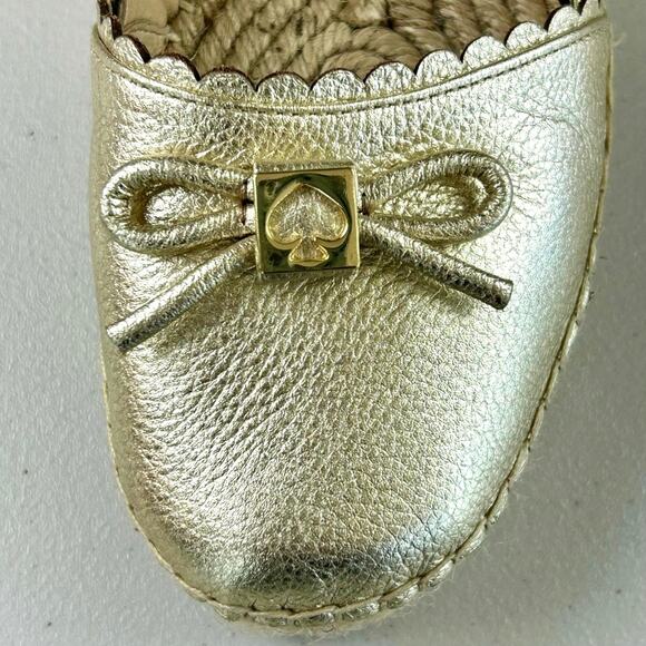 Kate Spade Gold Platform Bow Logo Leather Espadrille Sz 7.5 EUC MSRP $198 - Picture 6 of 8